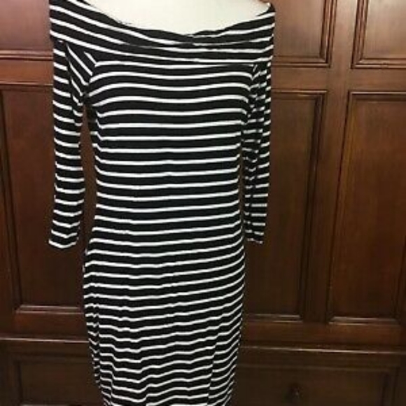 White House Black Market Off The Shoulder Striped Sheath Dress - Picture 1 of 6